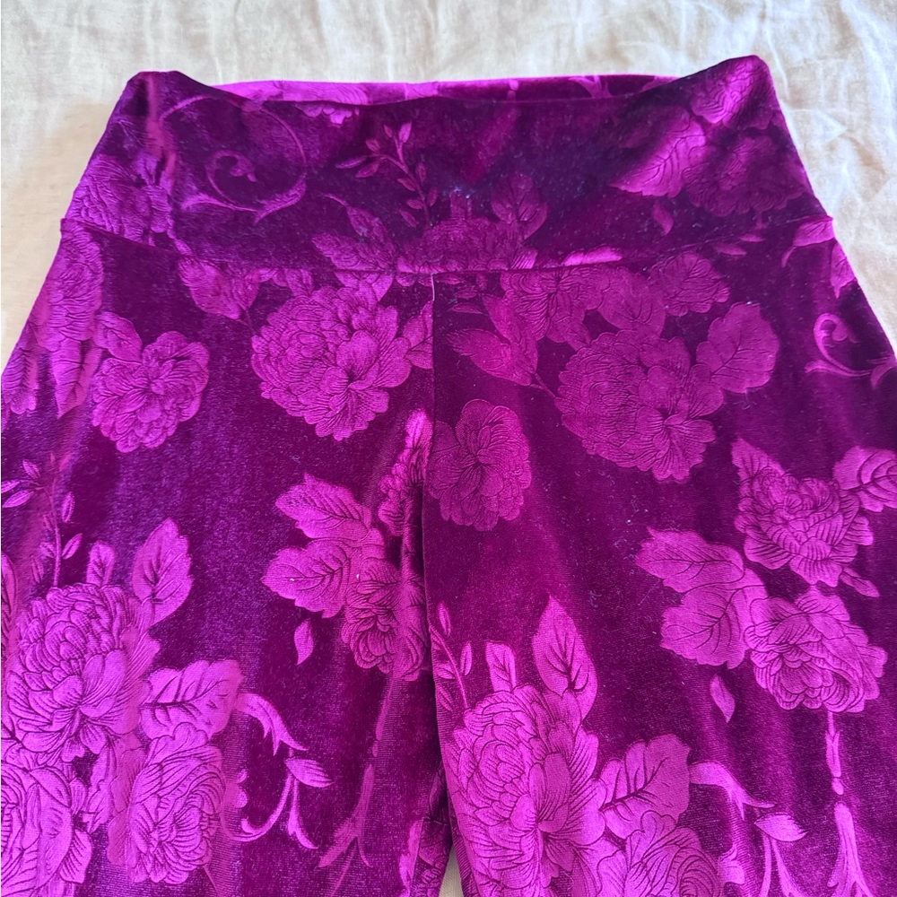 Warrior Within Design Red Velvet Floral Print Bell Bottoms
